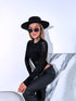 ROSE pattern mesh bodysuit "TO BLOOM HS9735" - BLACK